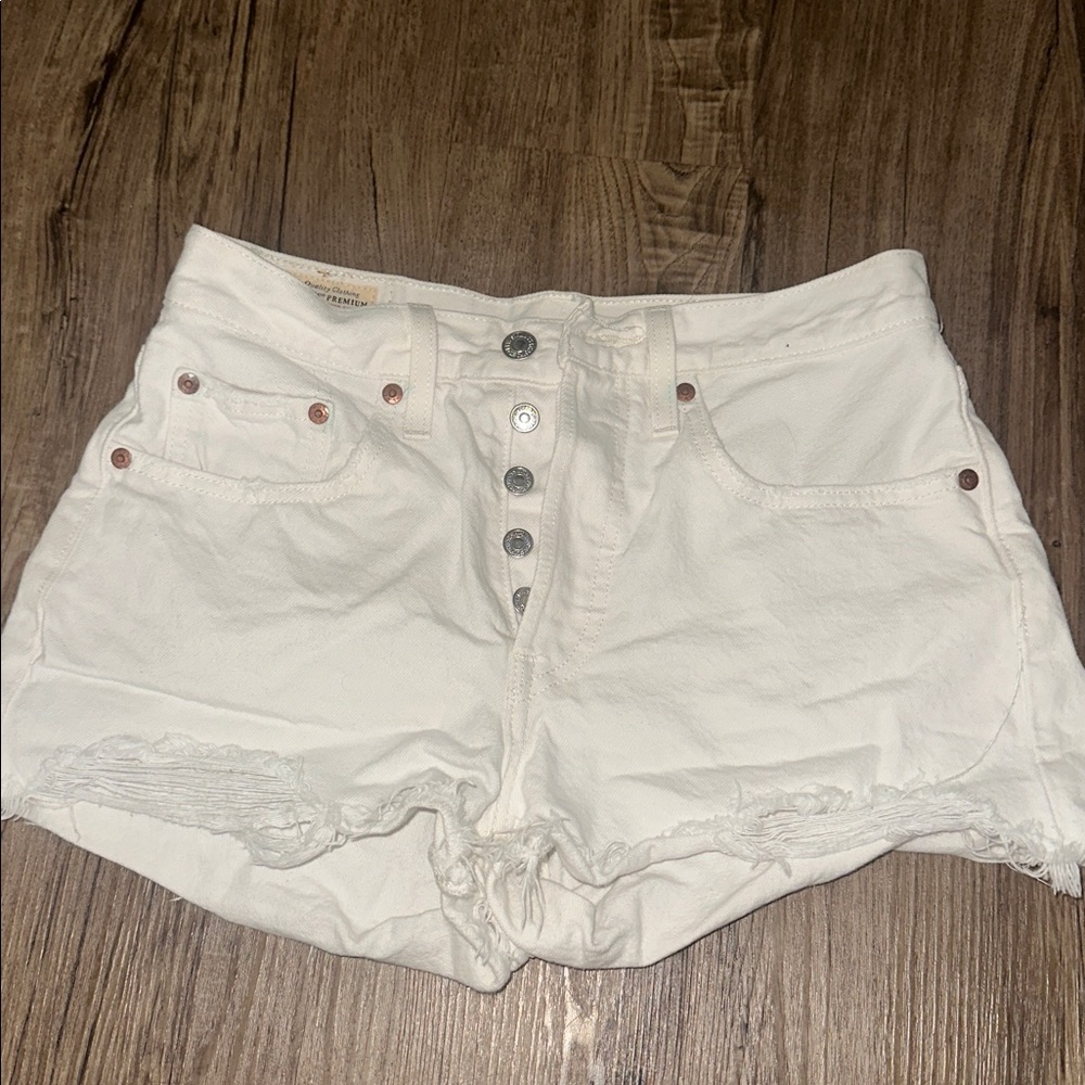 Levi’s 501 White Denim Button-Fly Shorts